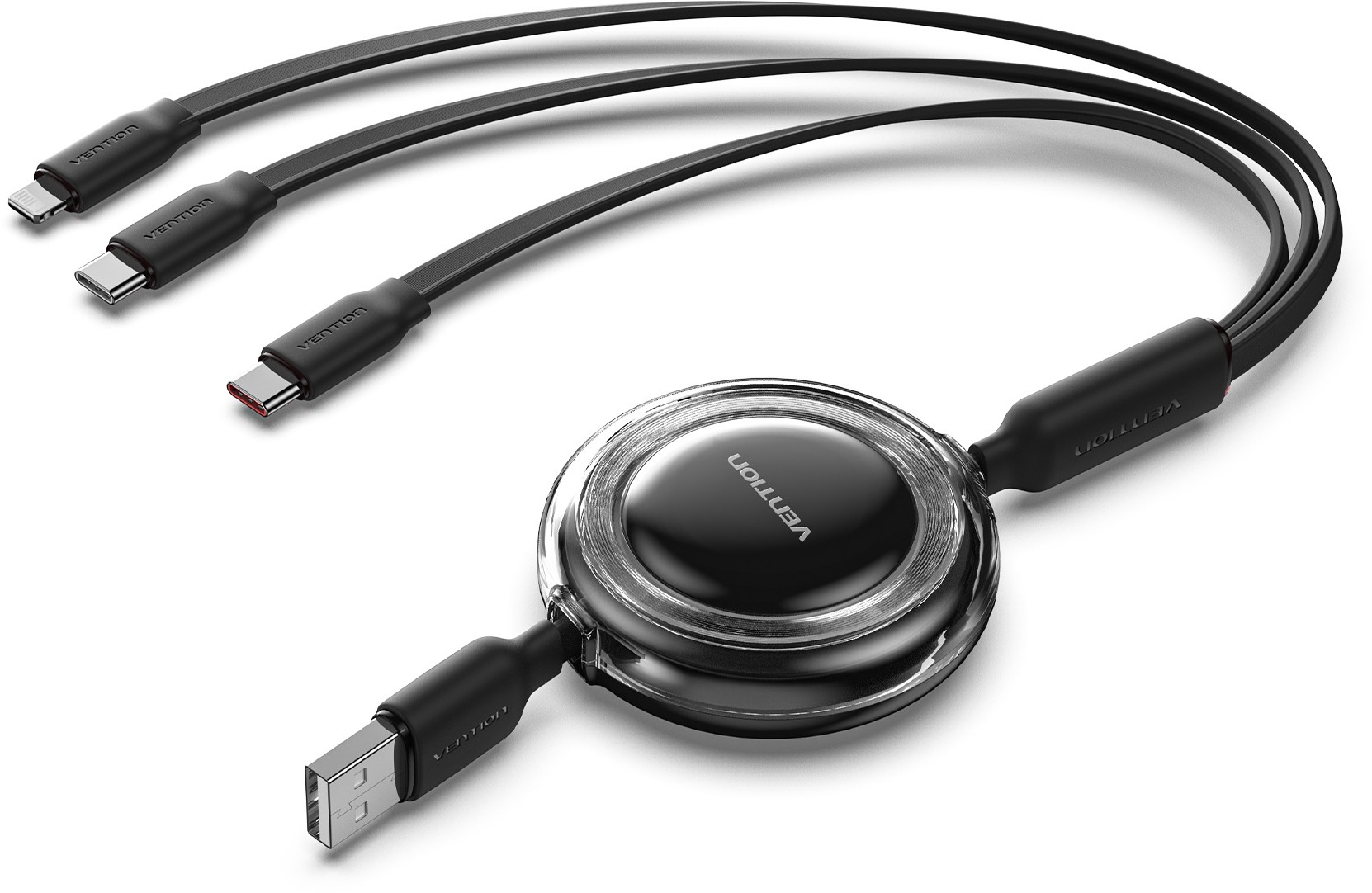 Vention USB 2.0 3-in-1 Retractable Cable 3.5 A Black 1.1 m