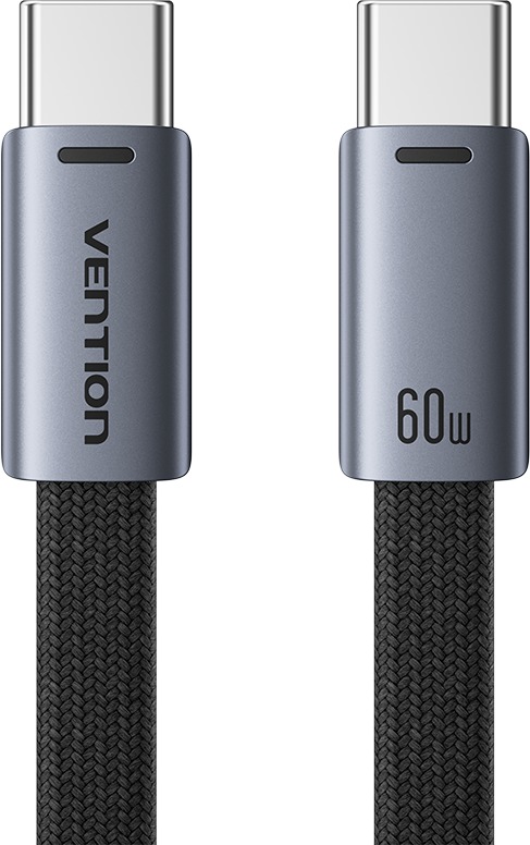 Vention Flat USB 2.0 Type-C Male to Type-C Male 3A Cable 2M Black Aluminum Alloy Type