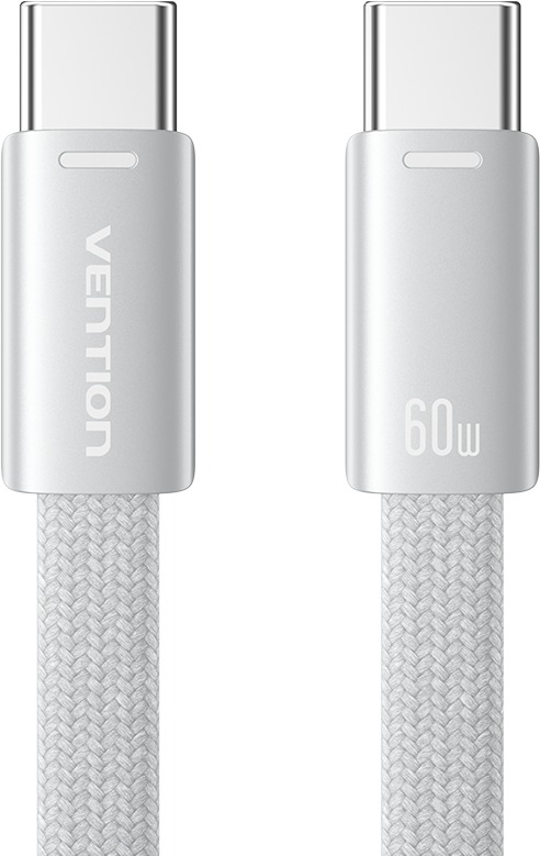 Vention Flat USB 2.0 Type-C Male to Type-C Male 3A Cable 2M Silver Aluminum Alloy Type