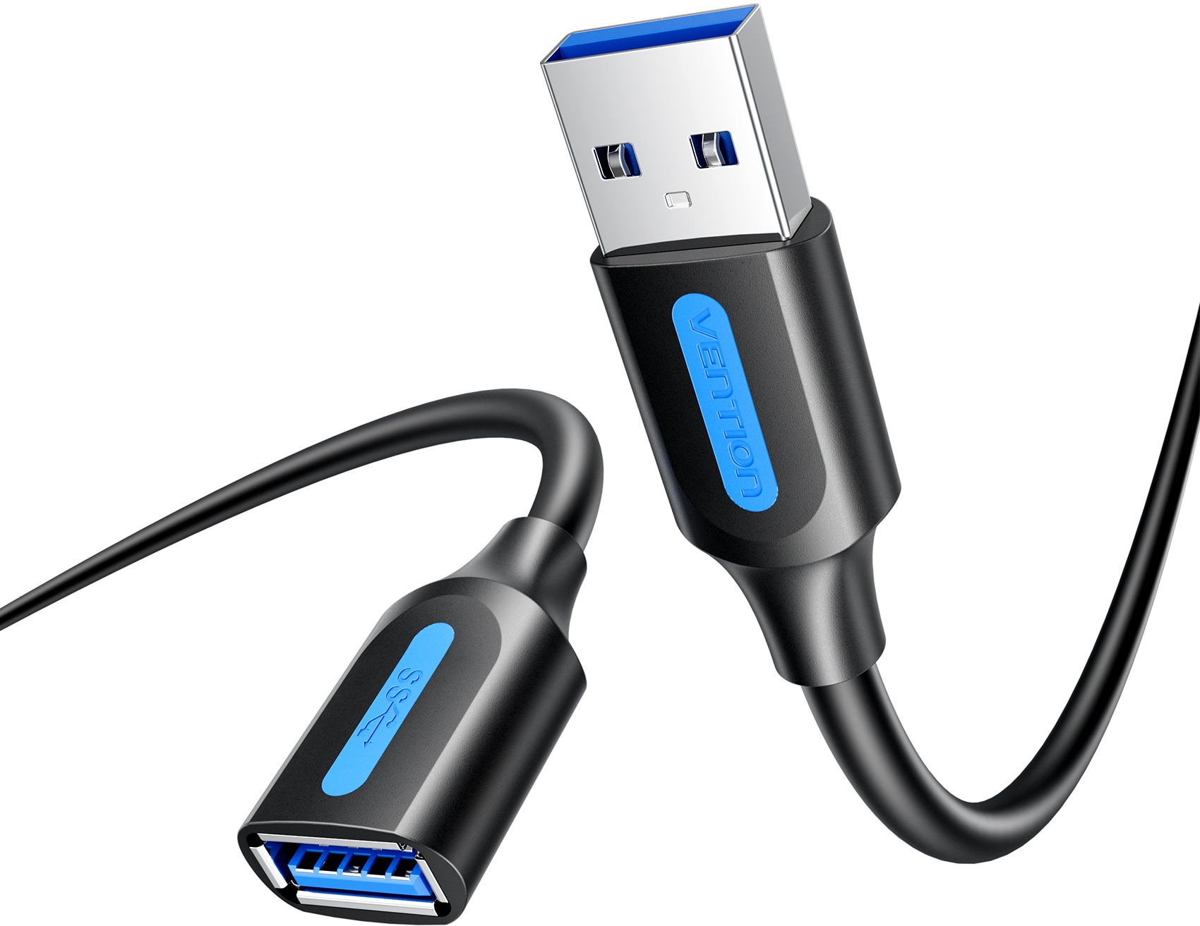 Vention USB 3.2 A Male to A Female Extension Round Cable 1M Black PVC Type