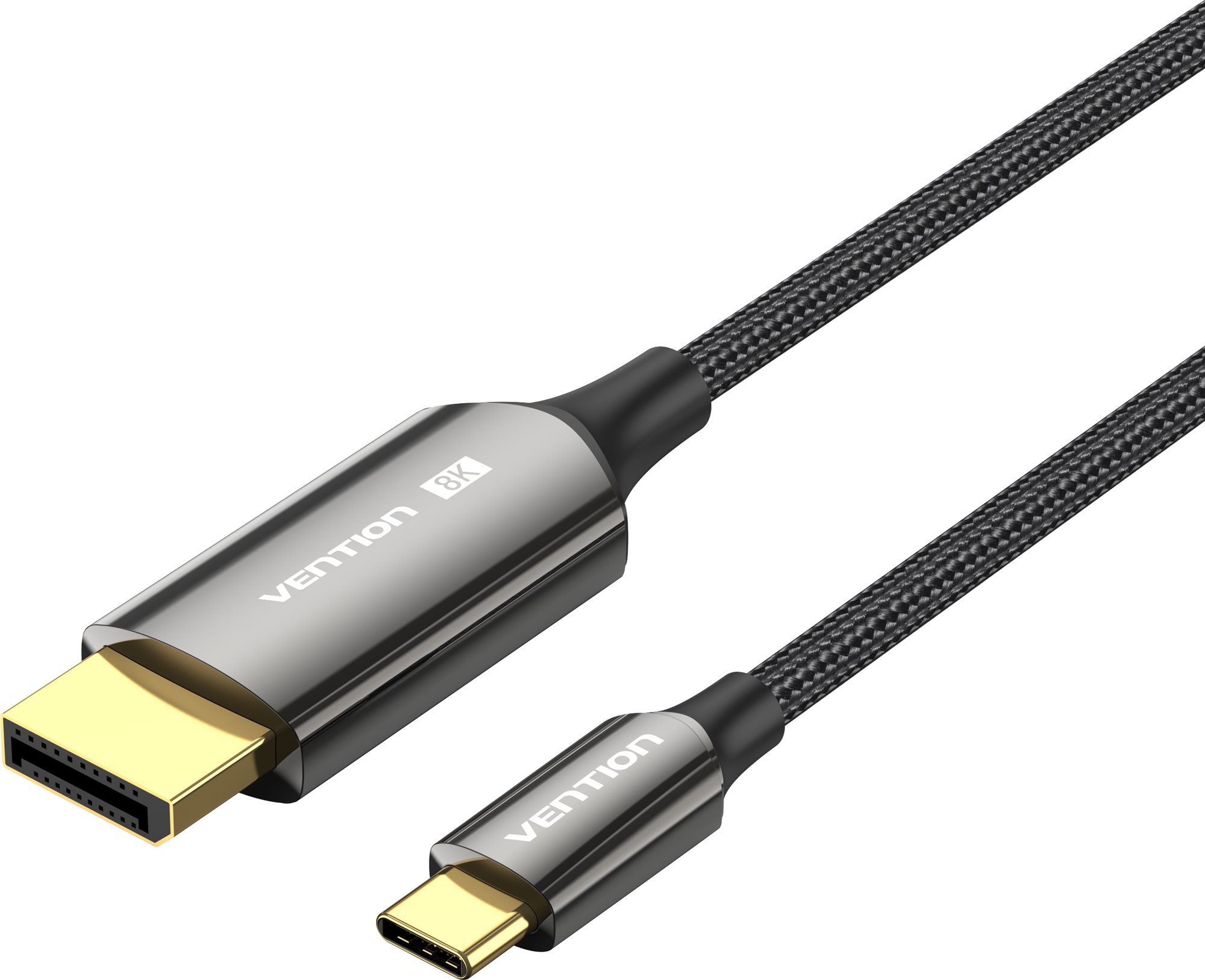 Vention Cotton Braided 8K Bi-Directional USB-C Male to DisplayPort Male Cable 2M Black Zinc Alloy Ty