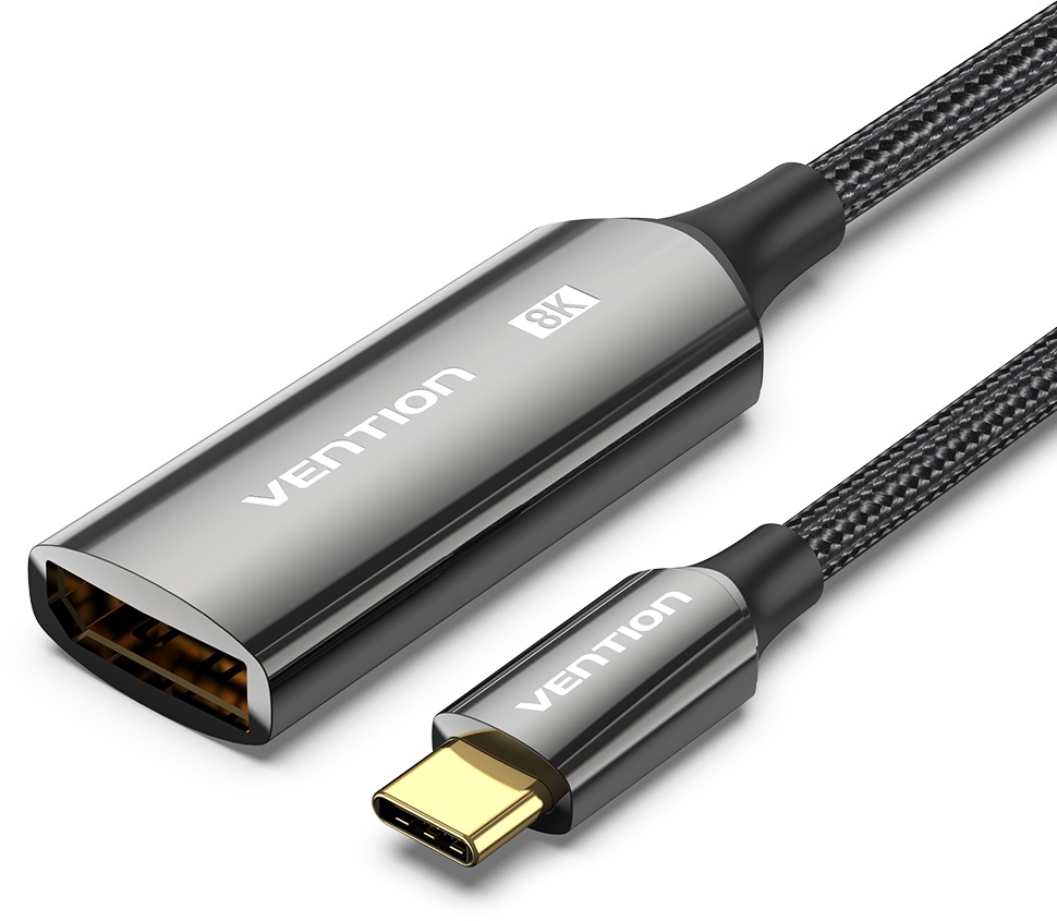 Vention Cotton Braided USB-C to DP 8 K Converter 0.25M Black Zinc Alloy Type