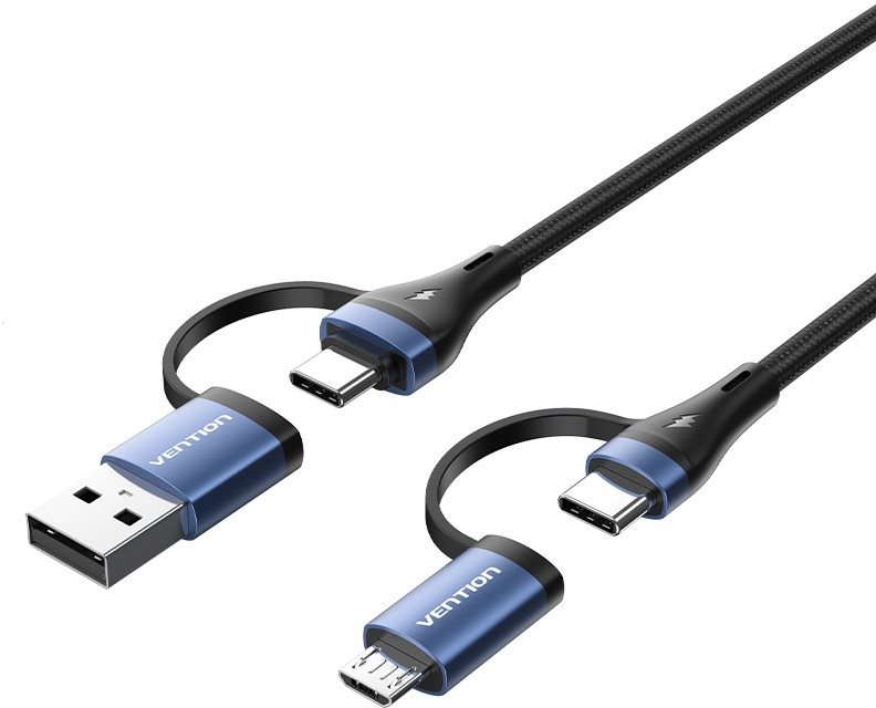 Vention 4-in-1 Cotton Braided USB 2.0 Type-A Male + USB-C Male to USB-C Male + Micro Type-B Male 5A
