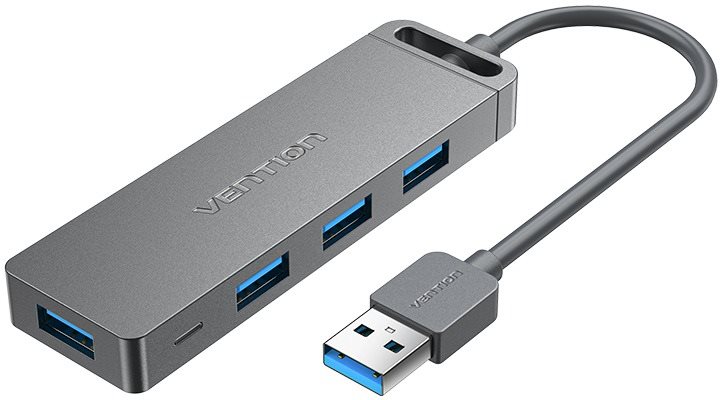 Vention 4-Port USB 3.0 Hub With Power Supply 0.15M Gray (Metal appearance)