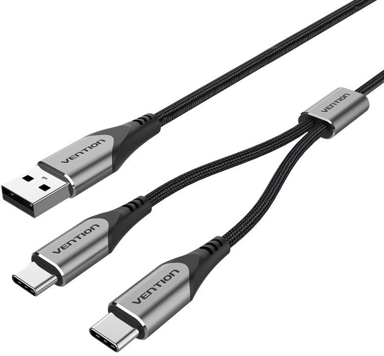 Vention USB 2.0 to Dual USB-C Y-Splitter Cable 0.5m Gray Aluminum Alloy Type