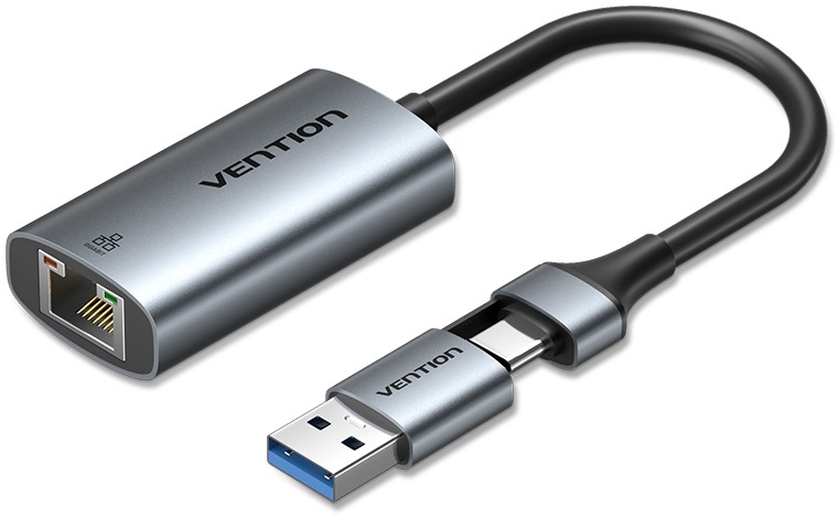 Vention USB-C + USB-A Gigabit Ethernet adaptér 0.15M Gray Aluminum Alloy Type