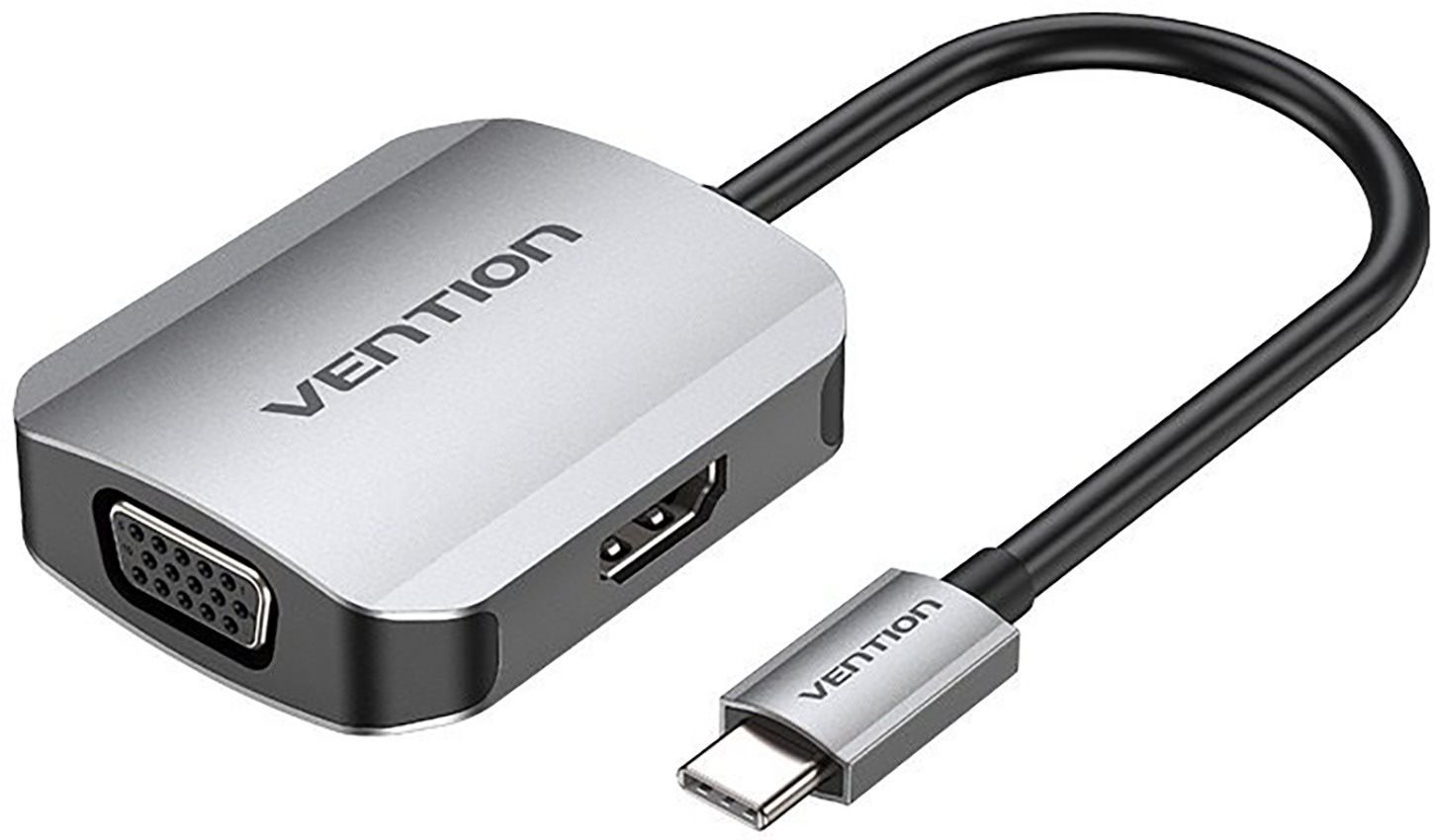 Vention USB-C to HDMI + VGA Converter 0,15 cm Gray Aluminum Alloy Type