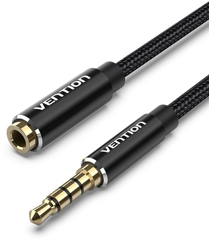 Vention Cotton Braided TRRS 3.5 mm Male to 3.5 mm Female Audio Extension 1 m Black Aluminum Alloy Type