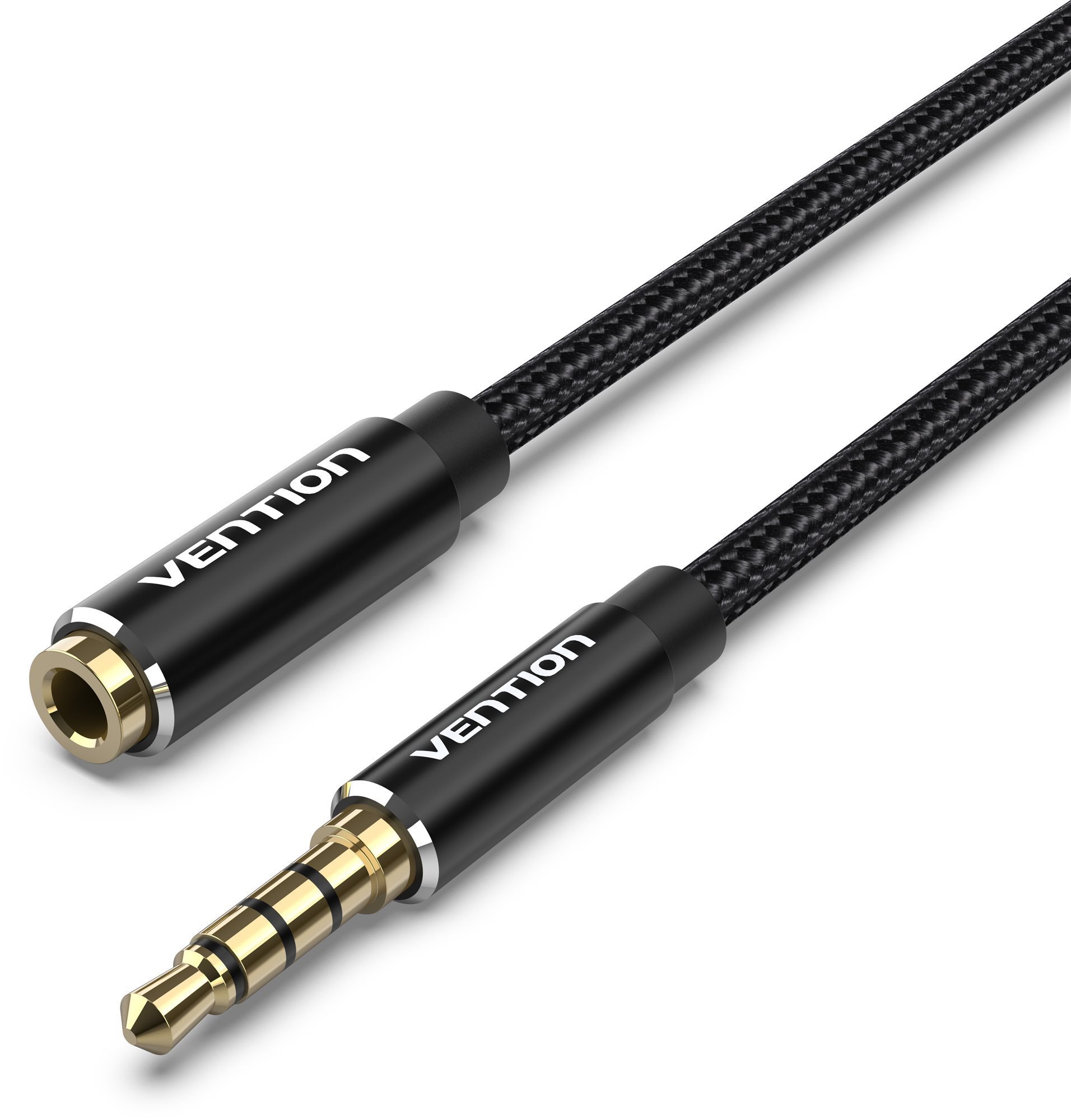 Vention Cotton Braided TRRS 3.5 mm Male to 3.5 mm Female Audio Extension 2 m Black Aluminum Alloy Type