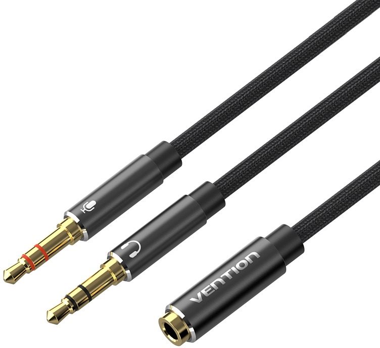 Vention Cotton Braided Dual 3,5 mm TRS Male to 3,5 mm Female Audio Cable 0,3 M Black Aluminum Alloy