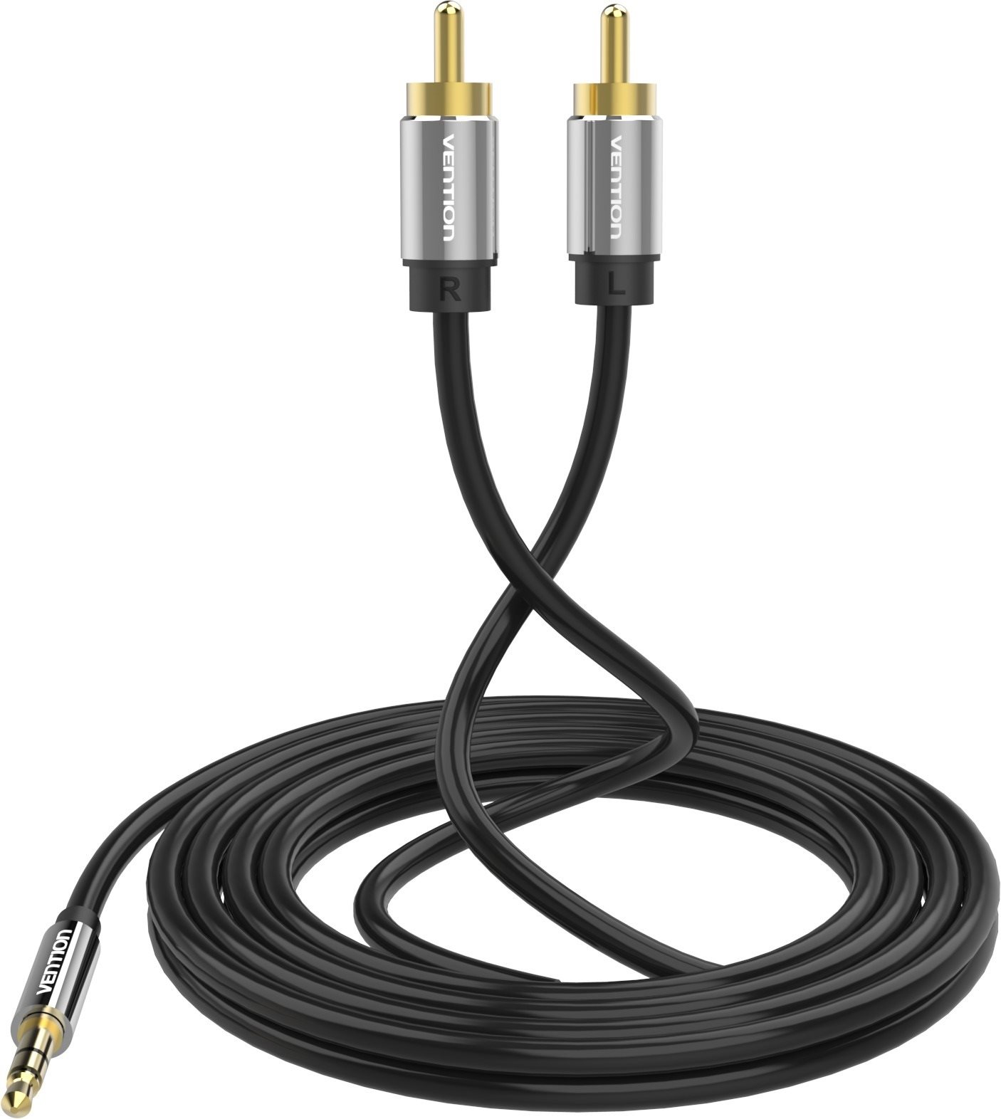 Vention 3,5 mm Jack Male to 2× RCA Male Audio Cable 10 m Black Metal Type