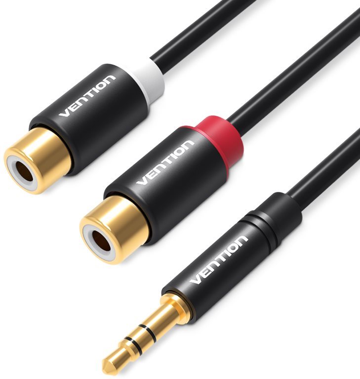 Vention 3,5 mm Male to 2× RCA Female Audio Cable 0,3 m Black Metal Type