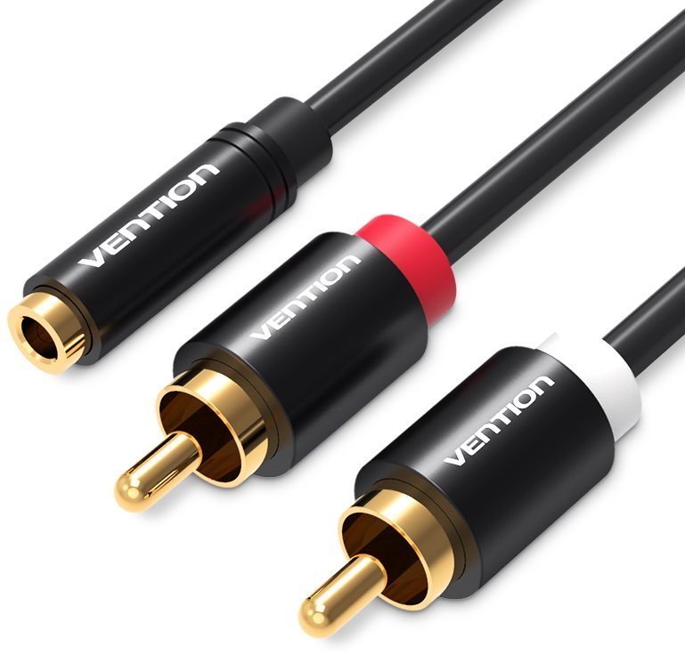 Vention 3,5 mm Female to 2× RCA Male Audio Cable 1 m Black Metal Type