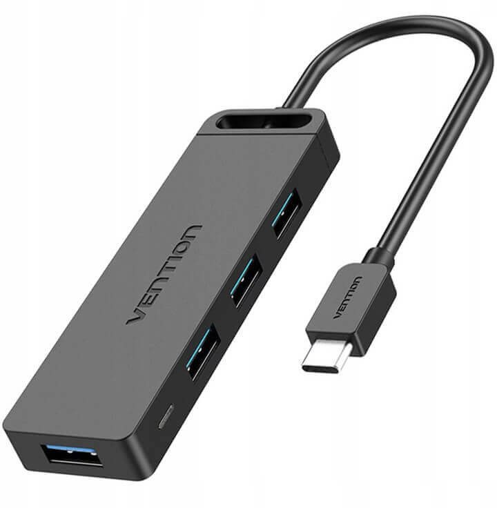 Vention Type-C to 4-Port USB 3.0 Hub with Power Supply Black 0.5M ABS Type
