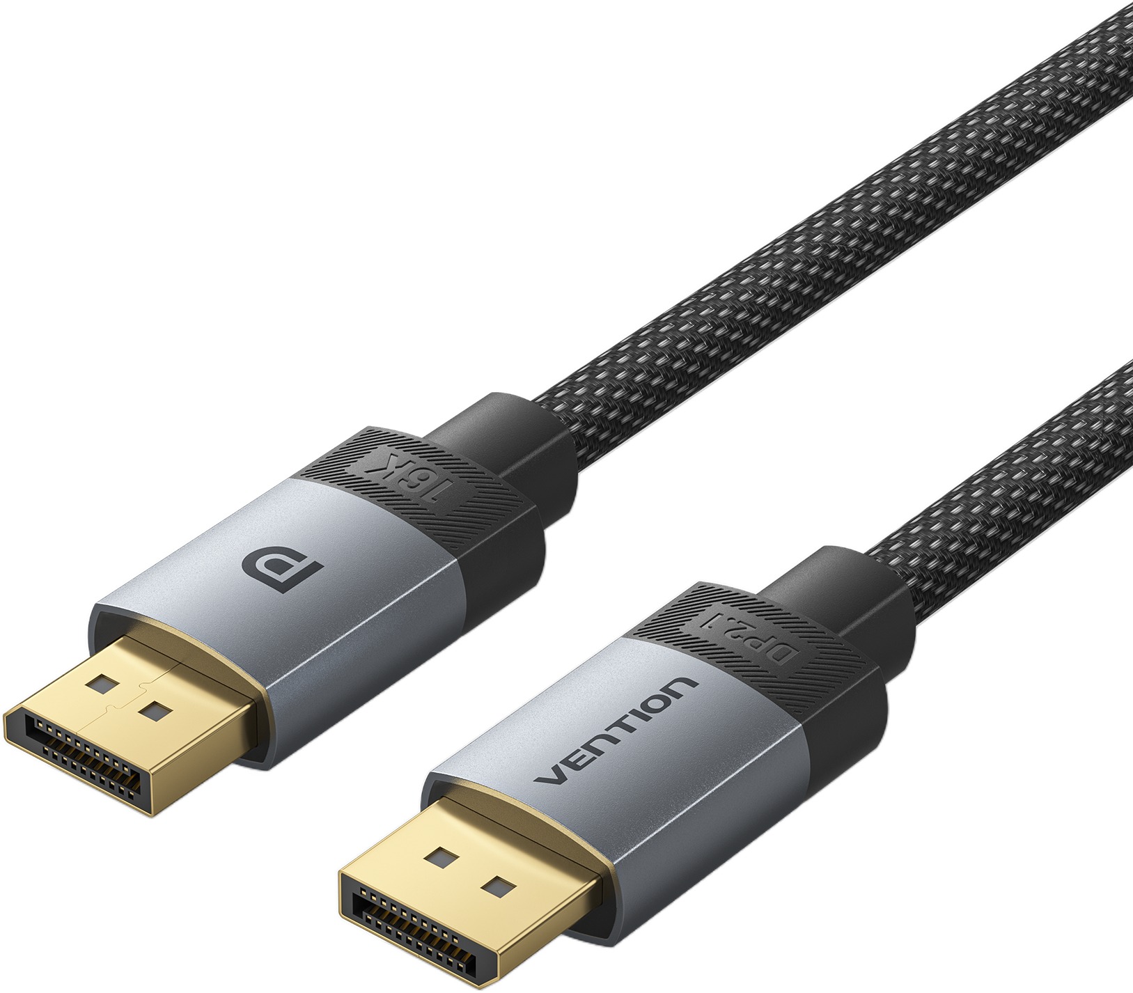 Vention Cotton Braided DP 2.1 Male to Male 16K HD Cable 5M Gray Aluminum Alloy Type