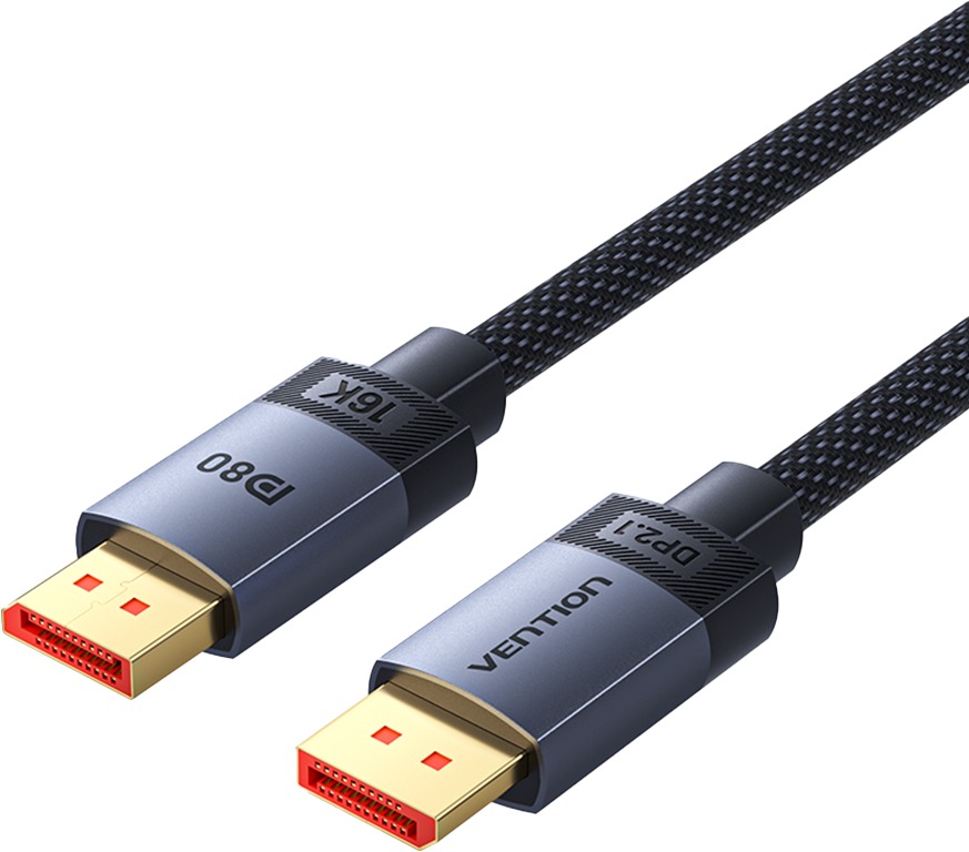 Vention Fabric Braided DP 2.1 Male to Male 80 G HD Cable 1 m Gray Aluminum Alloy Type
