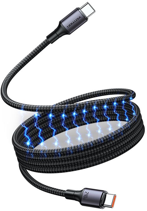 Vention USB 2.0 C Male to C Male 5A Magnetic Cable 1M Black Aluminum Alloy Type