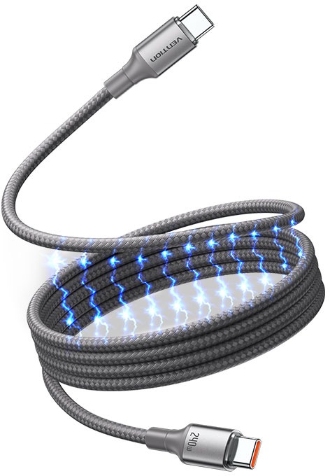 Vention USB 2.0 C Male to C Male 5A Magnetic Cable 1.5M Titanium Gold Aluminum Alloy Type