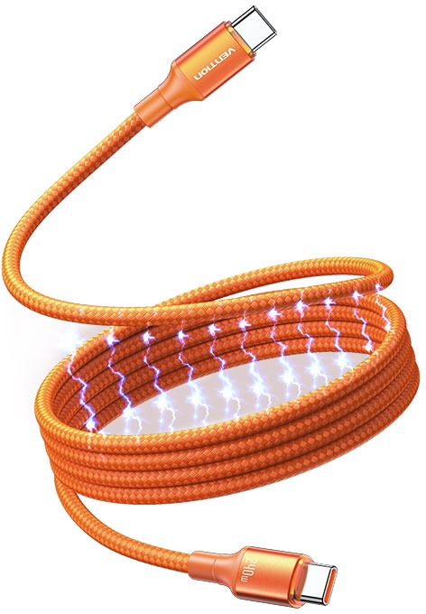 Vention USB 2.0 C Male to C Male 5A Magnetic Cable 1.5M Orange Aluminum Alloy Type