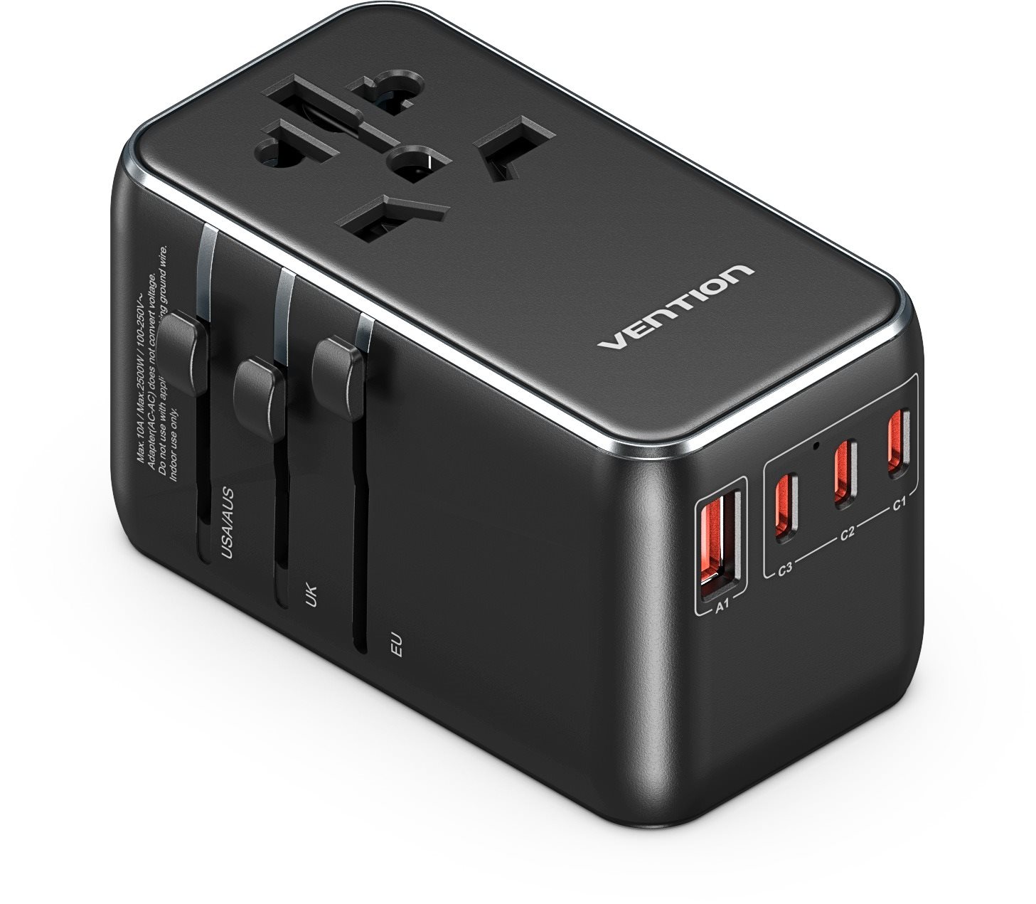 Vention 4-Port USB (C + C + C + A) GaN Universal Travel Adapter (100 W/100 W/20 W/18 W) Black