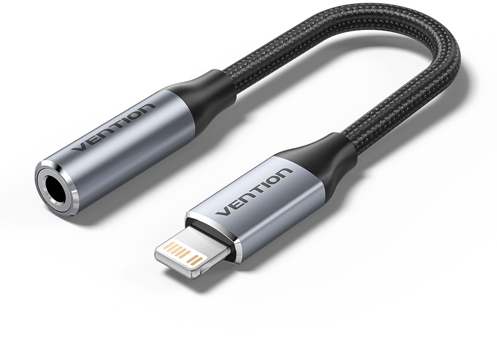 Vention Cotton Braided Lightning Male to 3,5 mm Earphone Jack Adaptér 0,1 m Gray Aluminum Alloy Type