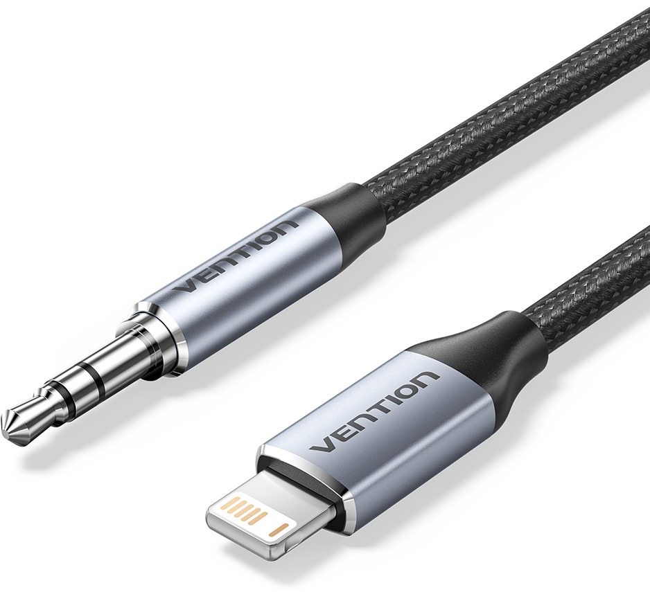 Vention Cotton Braided Lightning Male to 3,5 mm Male Cable 1 m Gray Aluminum AlloyType