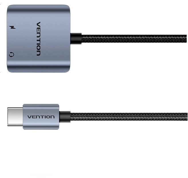 Vention Cotton Braided USB-C Male to 3.5mm Female Audio Digital Signal Converter PD 60W 0.1M Gray