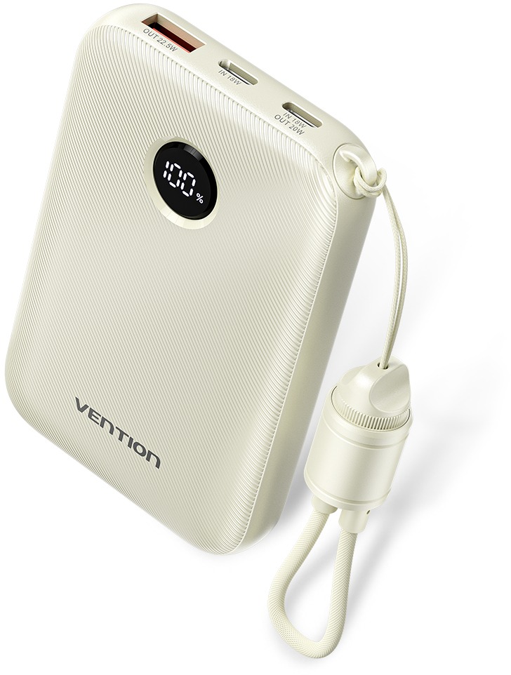 Vention 10000 mAh Power Bank (USB-C + USB-C/USB-C/USB-A) 22.5W Beige