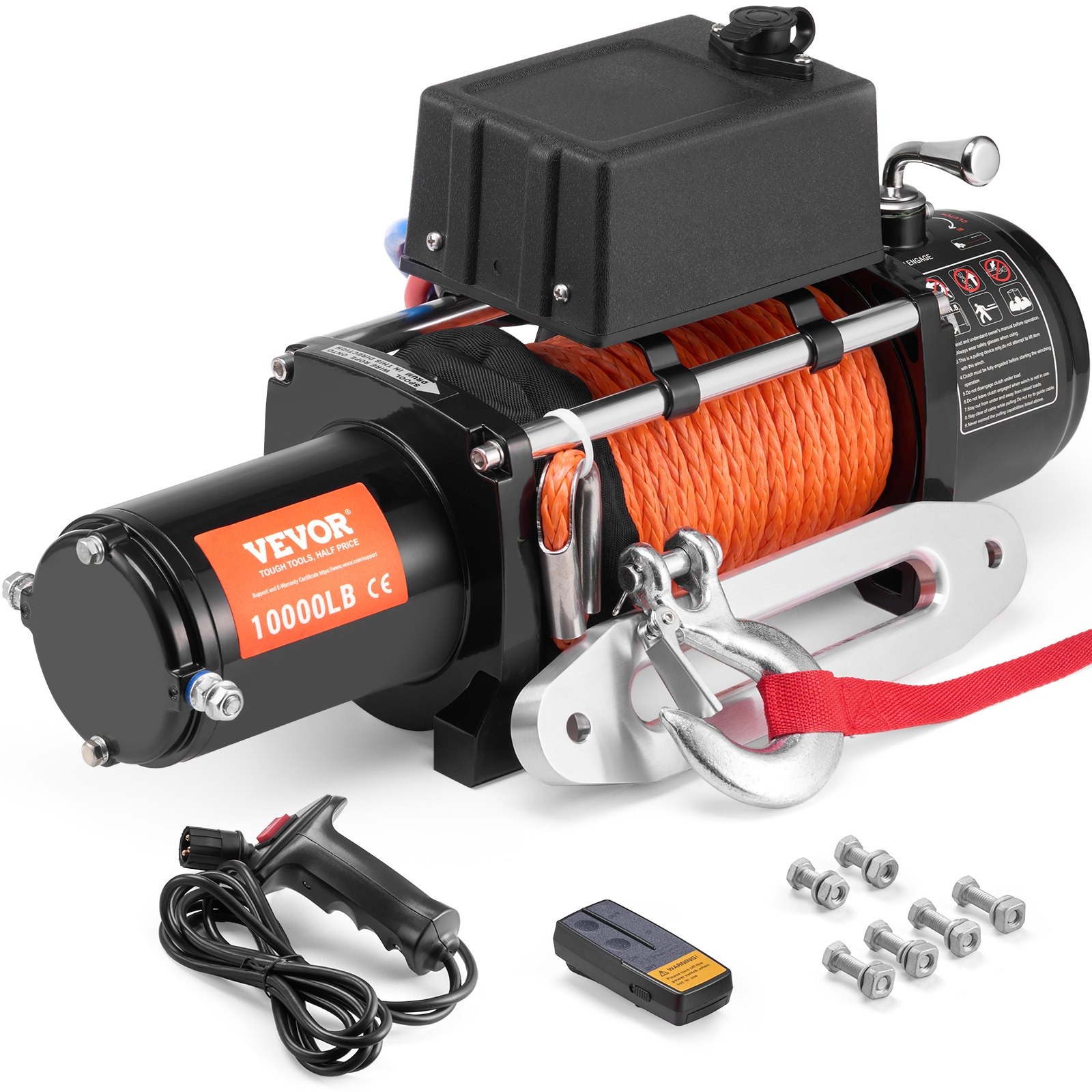 Vevor Elektrický navijak na auto s diaľkovým ovládaním so syntetickým lanom 20 m/4530 kg