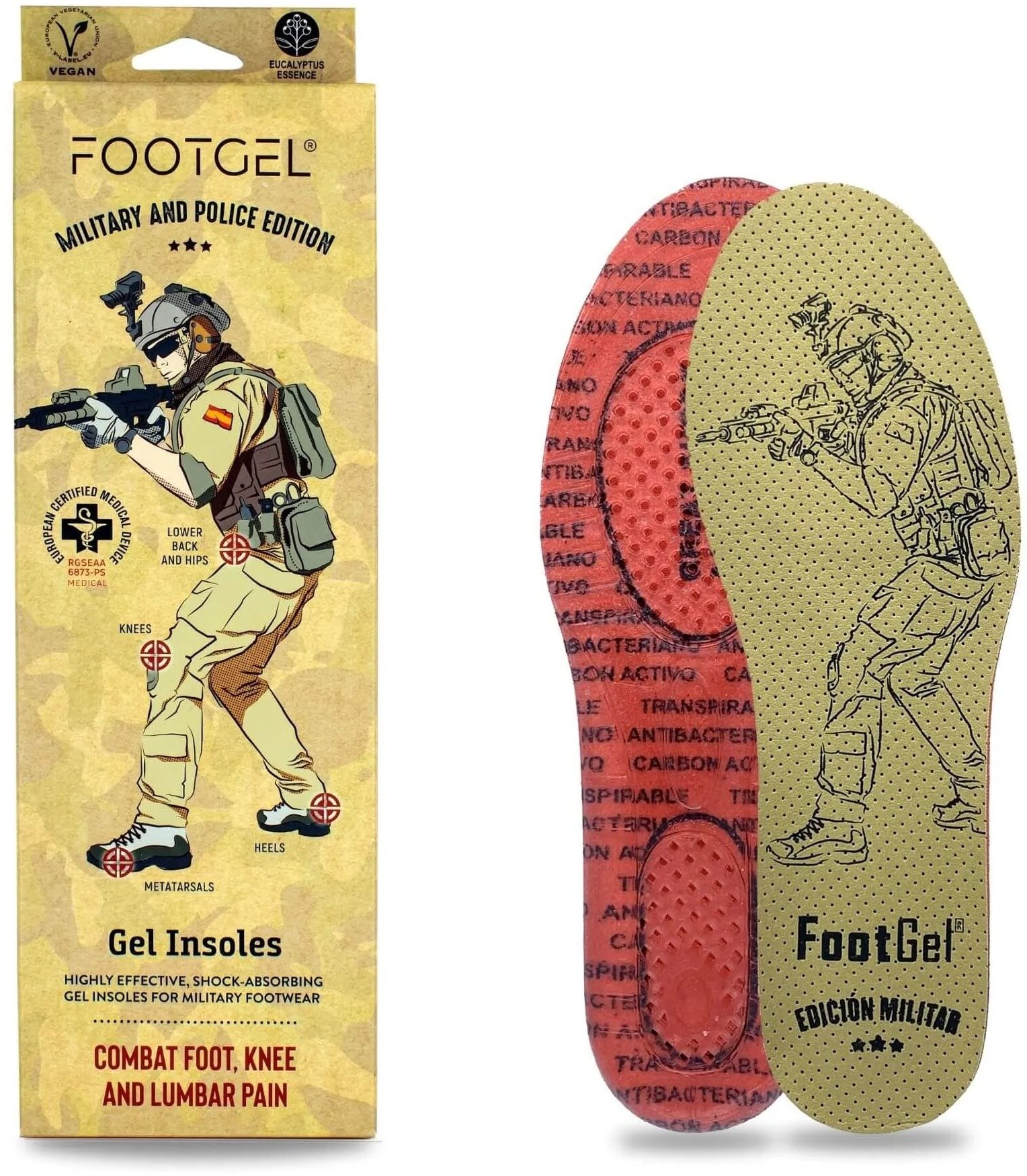 Footgel Gélové vložky do topánok MILITARY s vôňou eukalyptus, veľkosť 39-42
