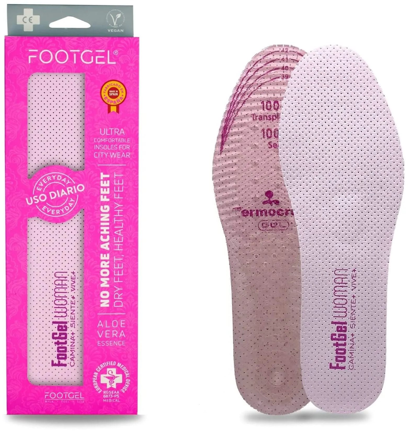 Footgel Gélové vložky do topánok WALK dámske s vôňou Aloe vera, veľkosť 39-42