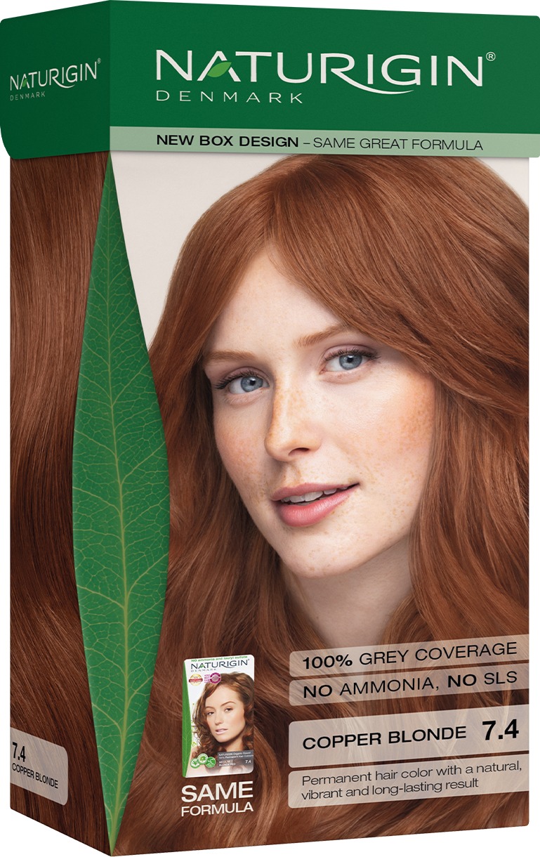 Prírodná medená blond farba na vlasy s mahagónovým odleskom – NATURIGIN Copper Blonde 7.4