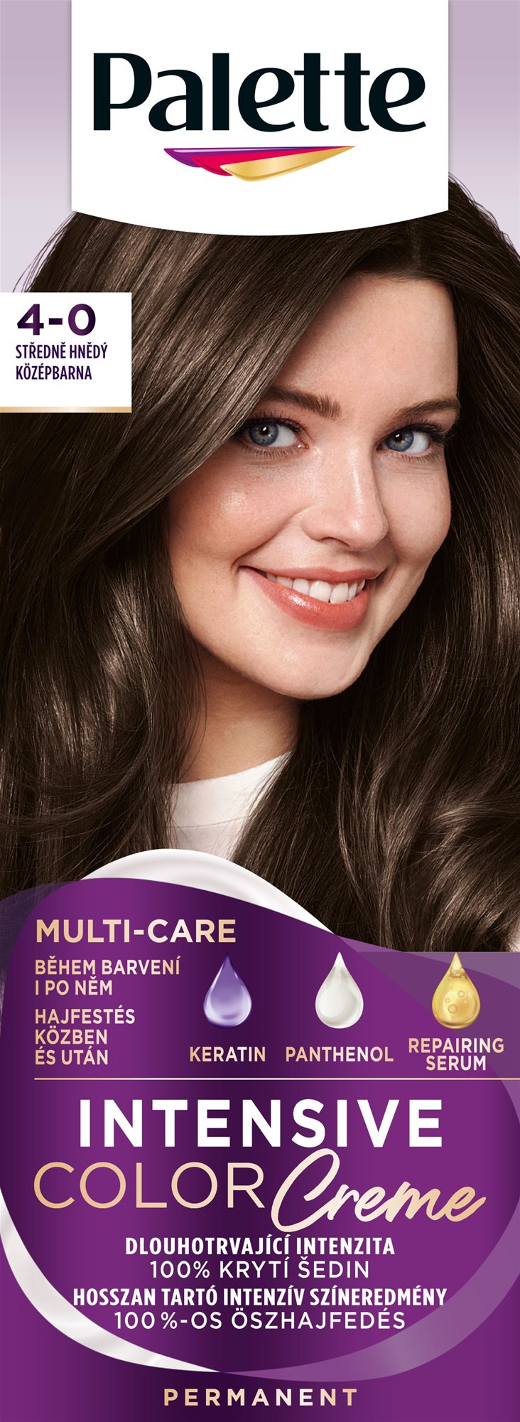 SCHWARZKOPF PALETTE Intensive Color Cream 4-0 (N3), stredne hnedý