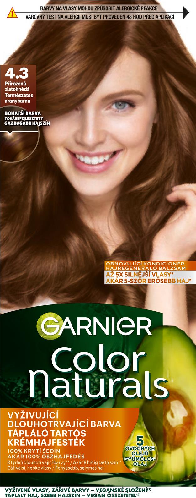 GARNIER Color Naturals permanentná farba na vlasy 4,3 Prirodzená zlatohnedá, 60 + 40 + 12 ml