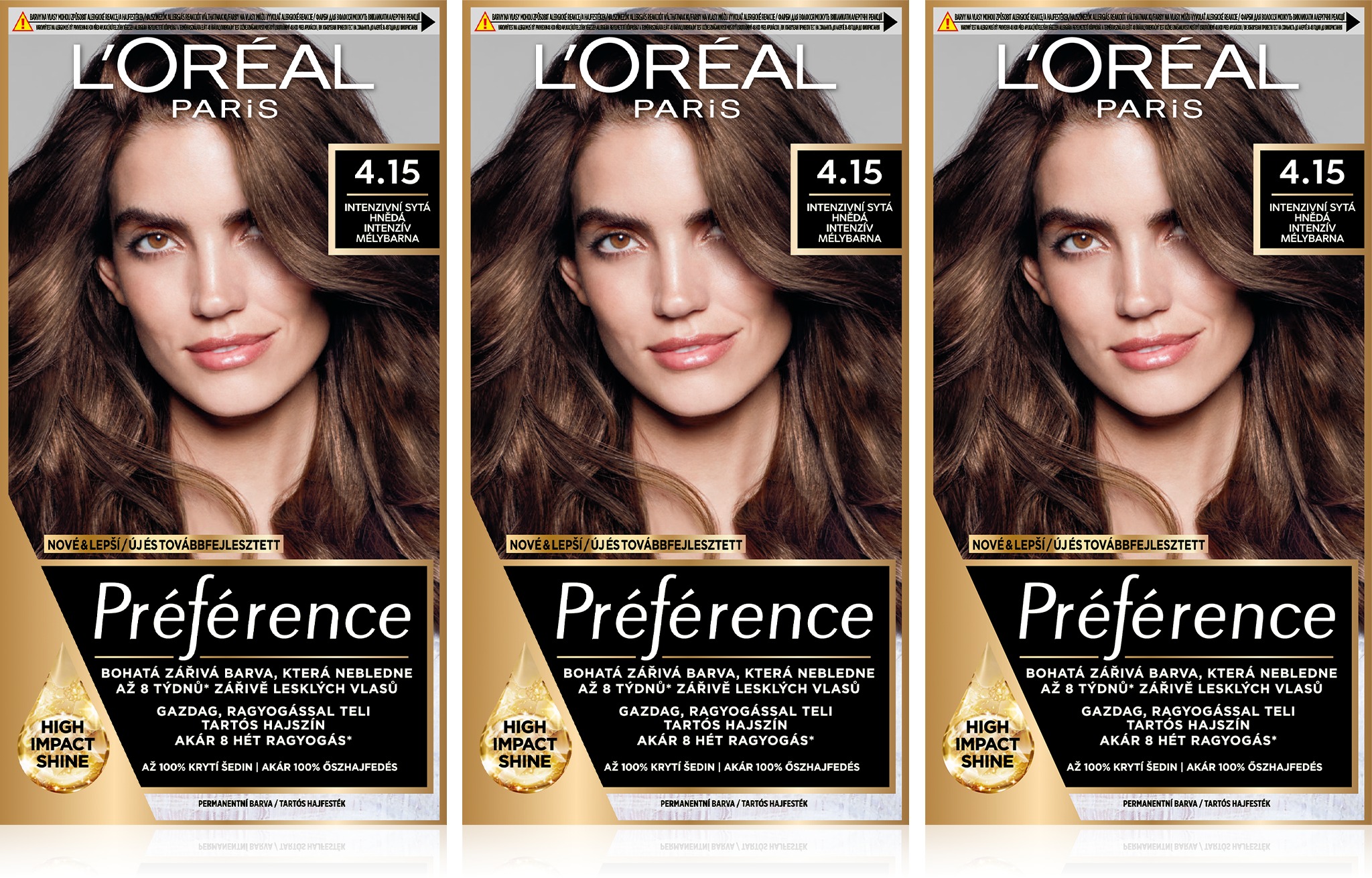 ĽORÉAL PARIS Préférence 4.15/M1 Caracas Intenzívna ľadovo čokoládová 3×