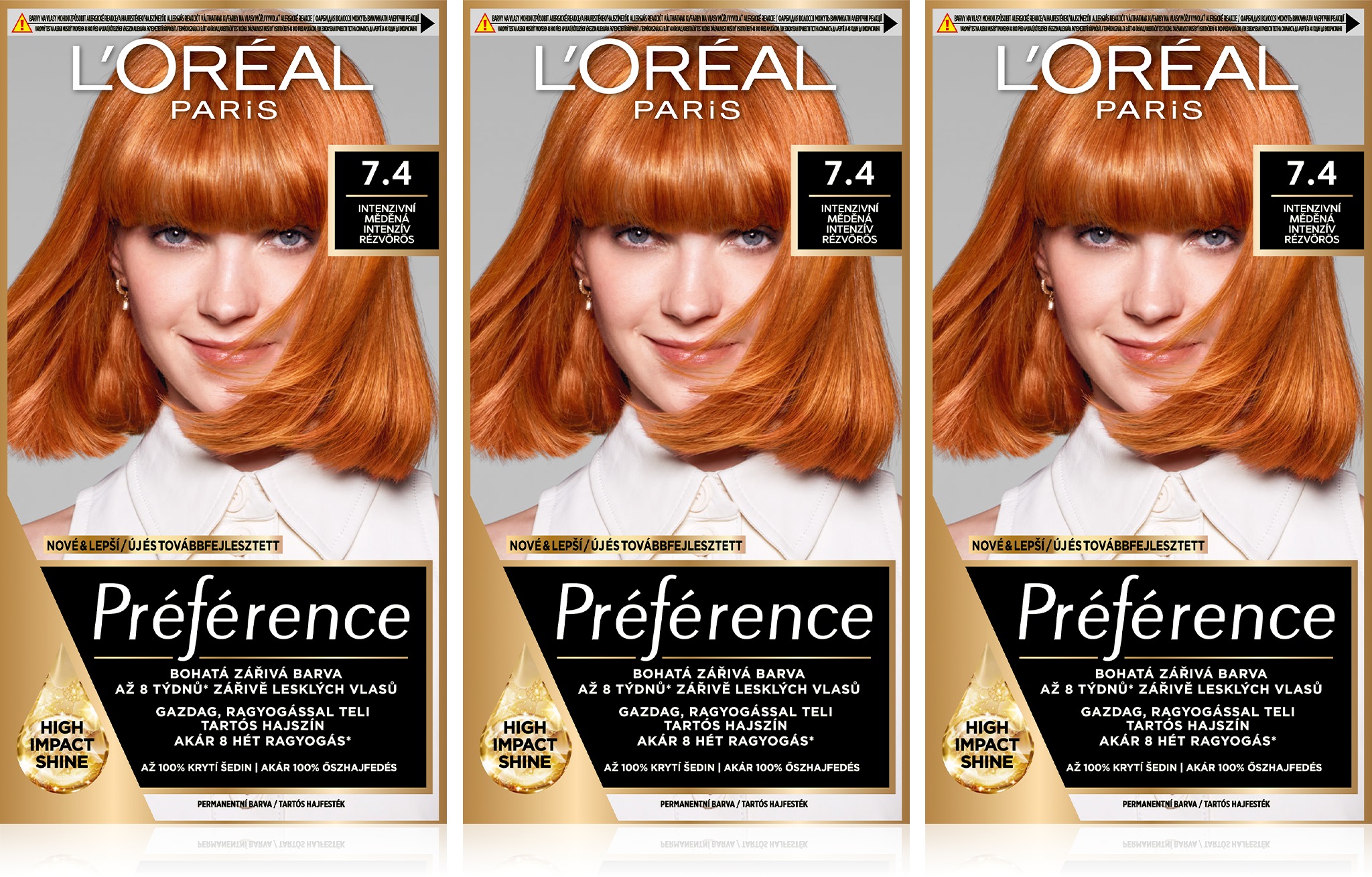 ĽORÉAL PARIS Préférence 74 Dublin Intenzívna medená 3×