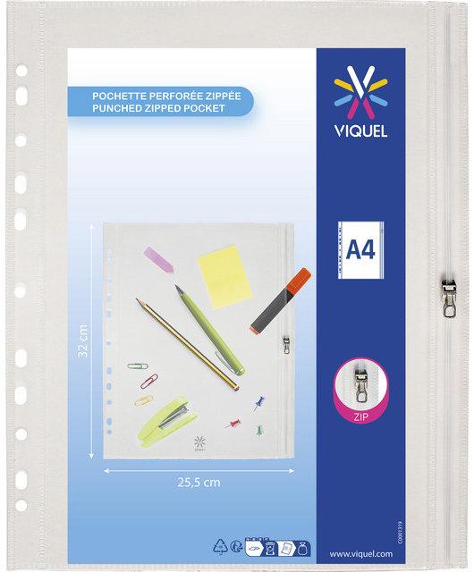 VIQUEL PP závěsná kapsa A4+ na zip, čirá