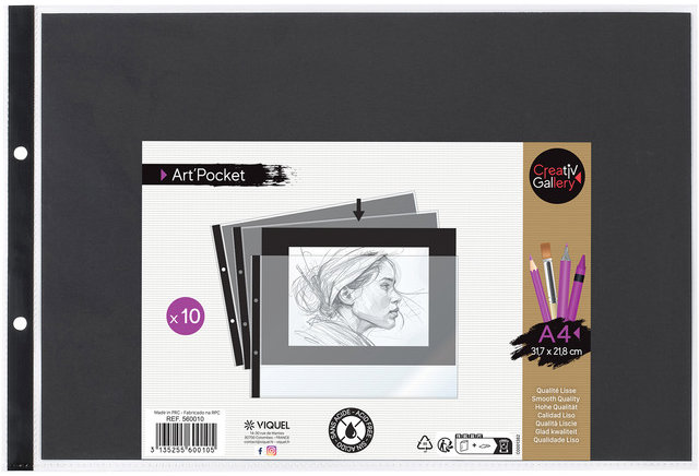 VIQUEL Creativ Gallery prezentační kapsa A4 na šířku, černý papír - balení 10 ks