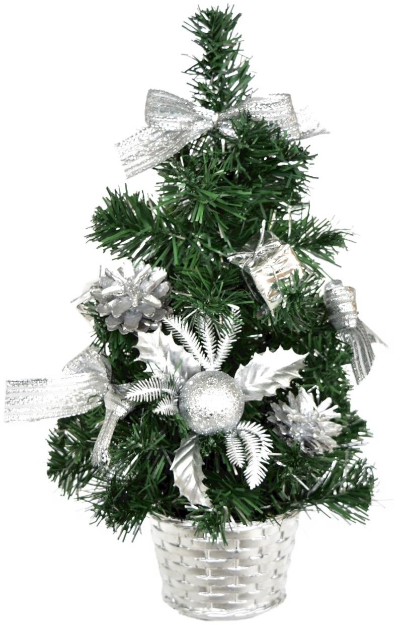 BerryHome Vianočný stromček ozdobený – strieborný, 35 cm