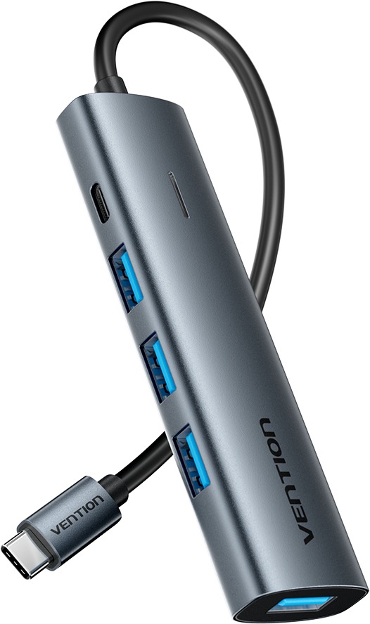 Vention USB-C to USB-C/4× USB 3.0 Hub 0.15M Gray Aluminum Alloy Type