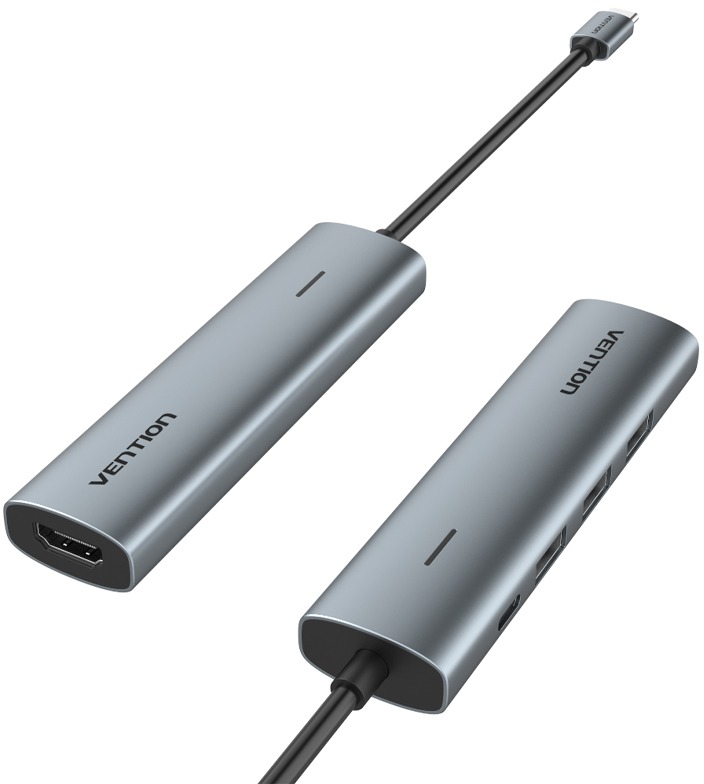 Vention 5-in-1 USB-C to HDMI/3× USB 3.0/ PD Docking Station 0.15M Gray Aluminum Alloy Type