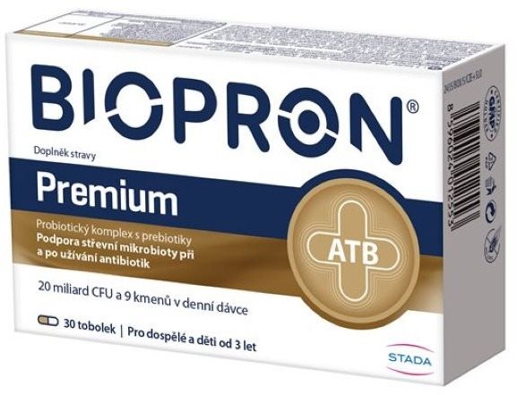 Biopron Premium, probiotiká a prebiotiká pri a po užívaní antibiotík, 30 kapsúl