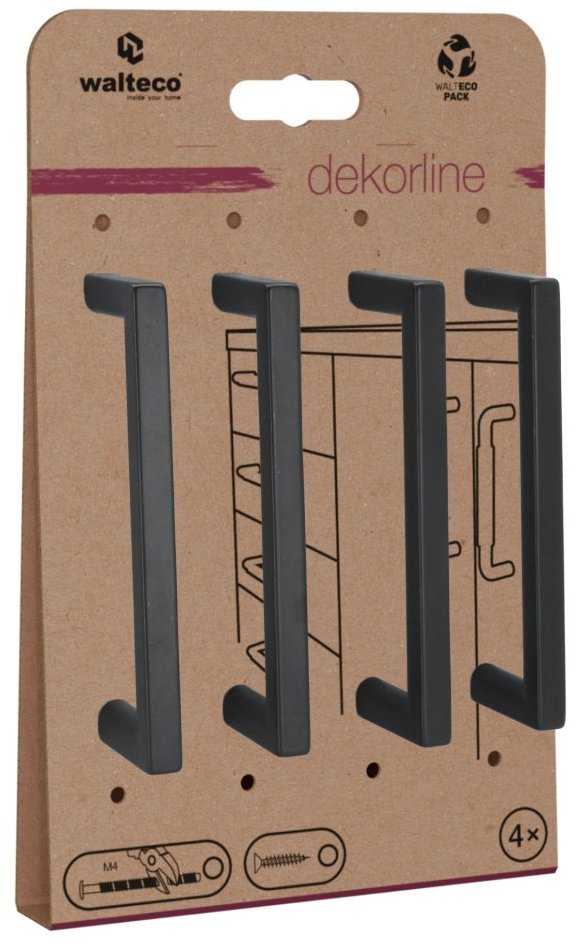 Walteco Set nábytkových úchytek Prisma rozteč 96 mm, matné černé, 4 ks