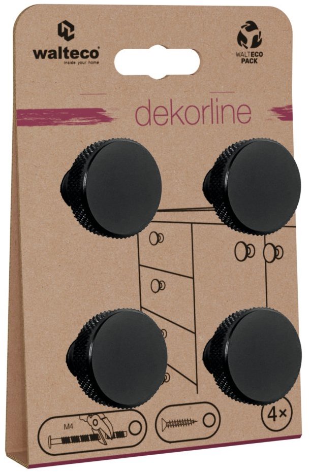 Walteco Set nábytkových knopek Dieren, průměr 30 mm, aluminium elox, černé, 4 ks