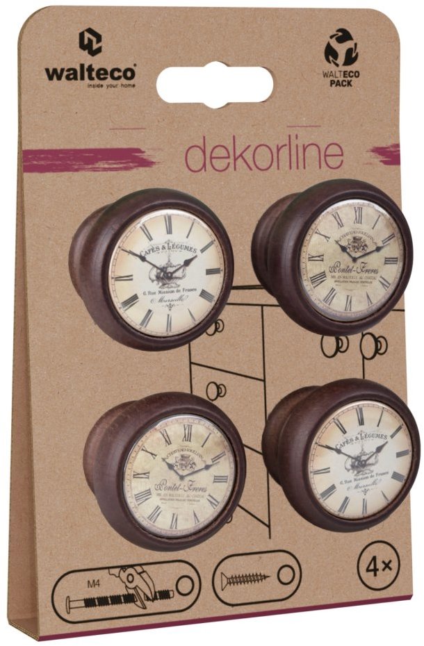 Walteco Set nábytkových knopek Clock, průměr 40 mm, ořech, 4 ks