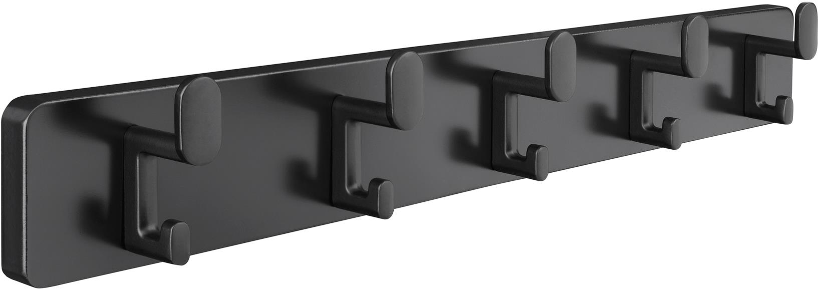 Walteco Vešiaková lišta 550 × 70 mm, 5 háčikov, čierna MDF a matná čierna