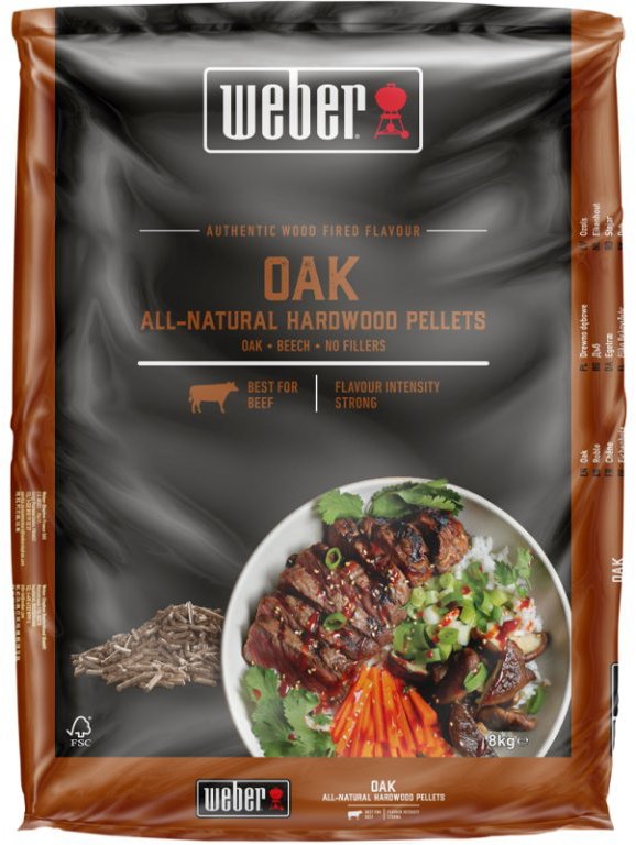 WEBER – Drevené pelety dub, 8 kg (vhodné pre hovädzie)