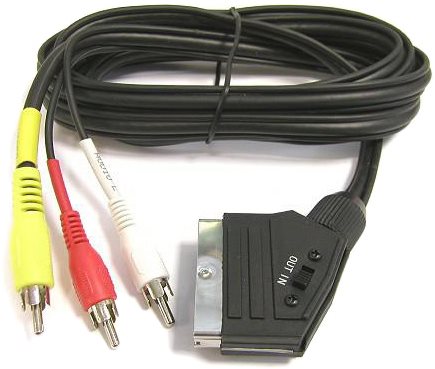 PremiumCord Kabel SCART – 3× CINCH M/M 1,5 m s prepínačom
