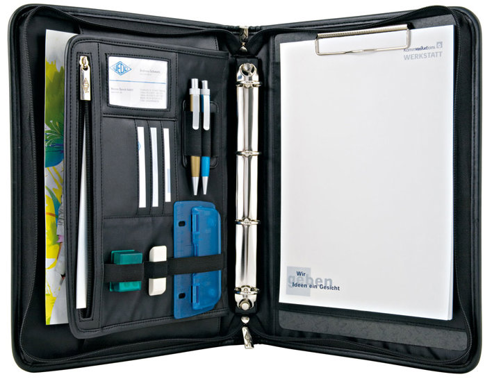 WEDO spisové A4, syntetická koža/tkanina, so zipsom, čierne