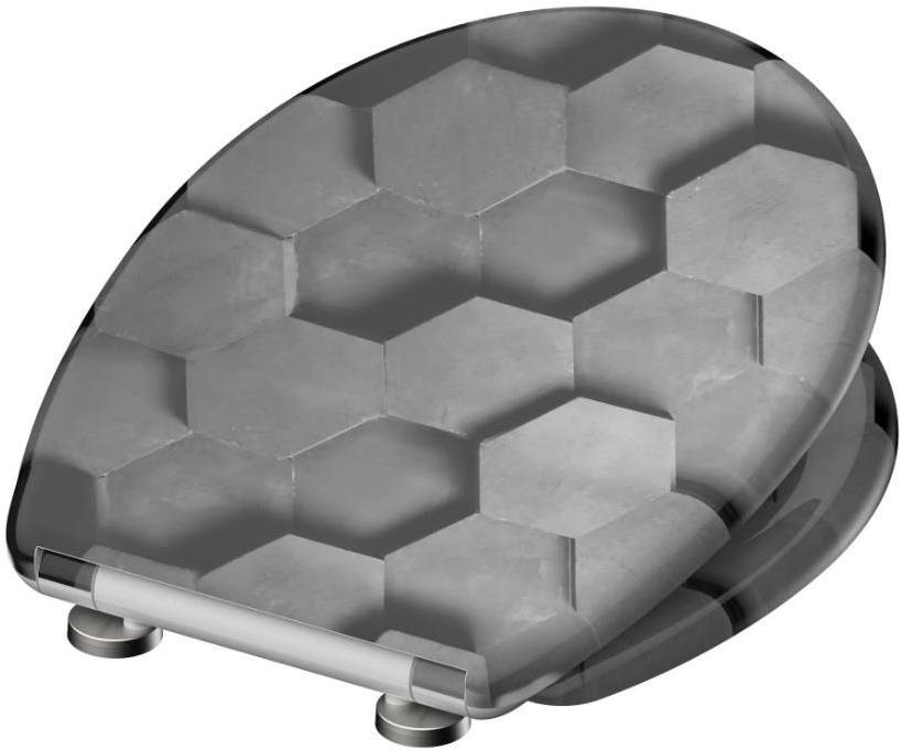 WC sedadlo SCHÜTTE GREY HEXAGONS| Duroplast, Duroplast, Soft Close